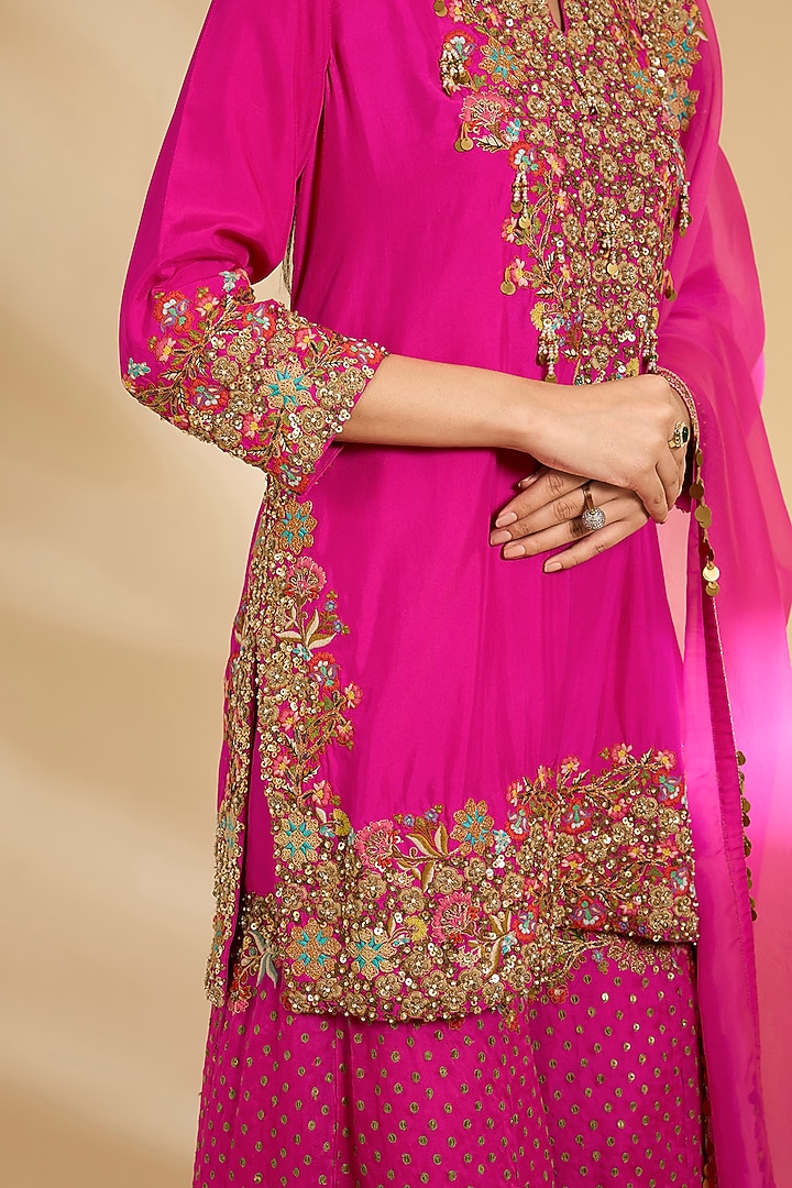 Pink Silk Embroidered Bridal Sharara Set by Debyani at Pernia's Pop Up Shop