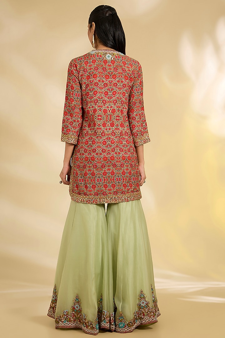 Pista Green Silk Embroidered Bridal Sharara Set by Debyani at Pernia's Pop Up Shop