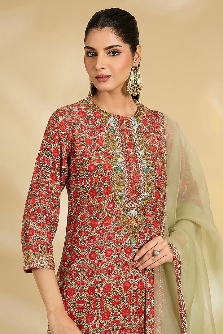 Pista Green Silk Embroidered Bridal Sharara Set by Debyani at Pernia's Pop Up Shop