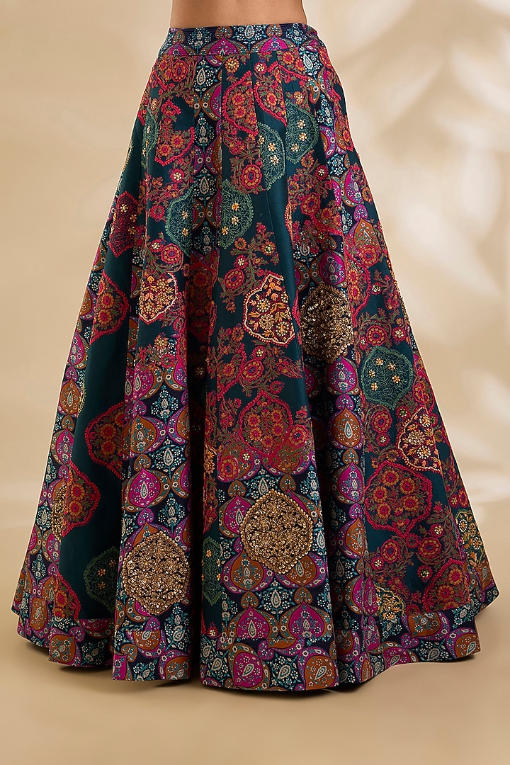 Blue Chanderi Floral Printed Bridal Lehenga Set by Debyani at Pernia's Pop Up Shop