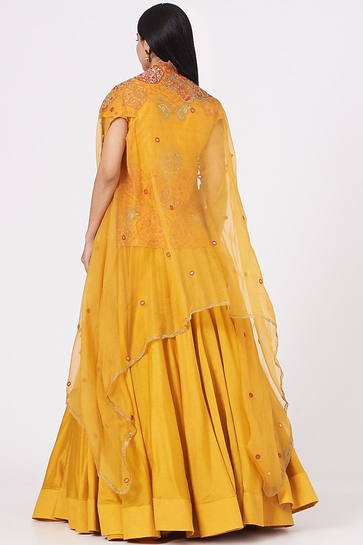 Mustard Silk Chanderi Wedding Lehenga Set by Debyani at Pernia's Pop Up Shop