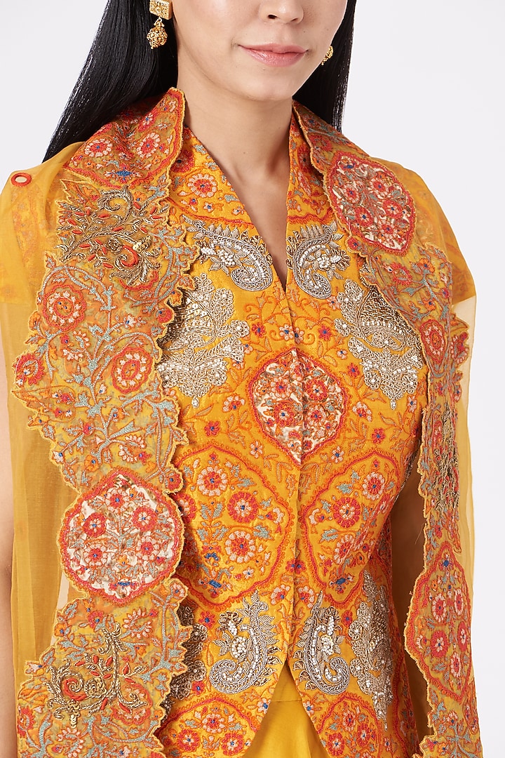 Mustard Silk Chanderi Wedding Lehenga Set by Debyani at Pernia's Pop Up Shop