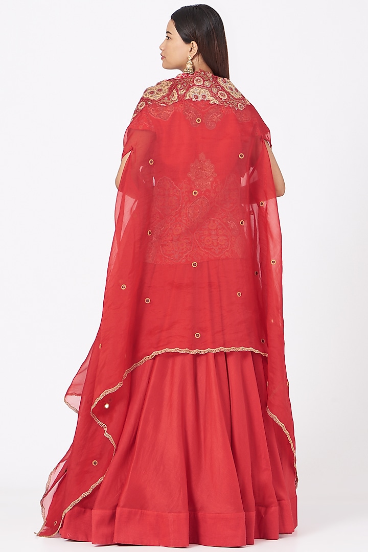 Red Silk Chanderi Wedding Lehenga Set by Debyani at Pernia's Pop Up Shop