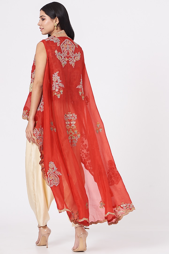Red Printed Cape Set by Debyani at Pernia's Pop Up Shop