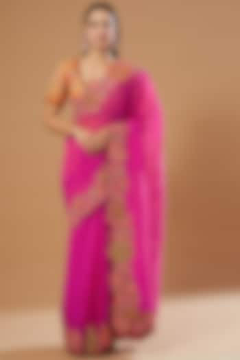 Magenta Embroidered Saree Set by Debyani at Pernia's Pop Up Shop