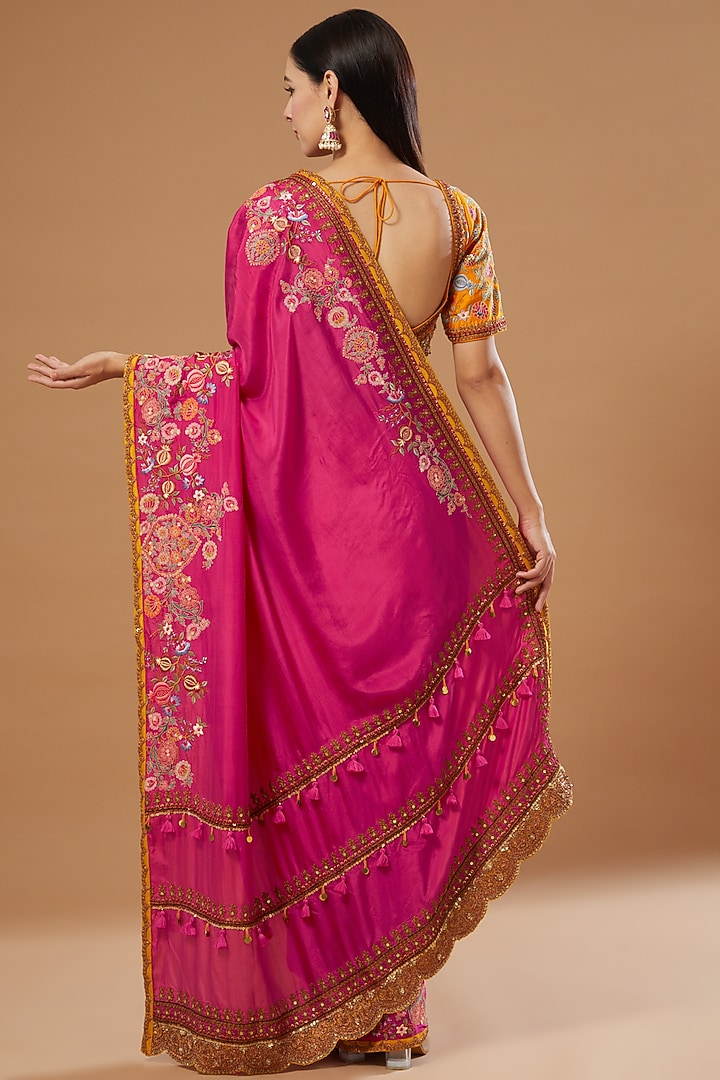 Magenta Silk Reception Saree Set by Debyani at Pernia's Pop Up Shop