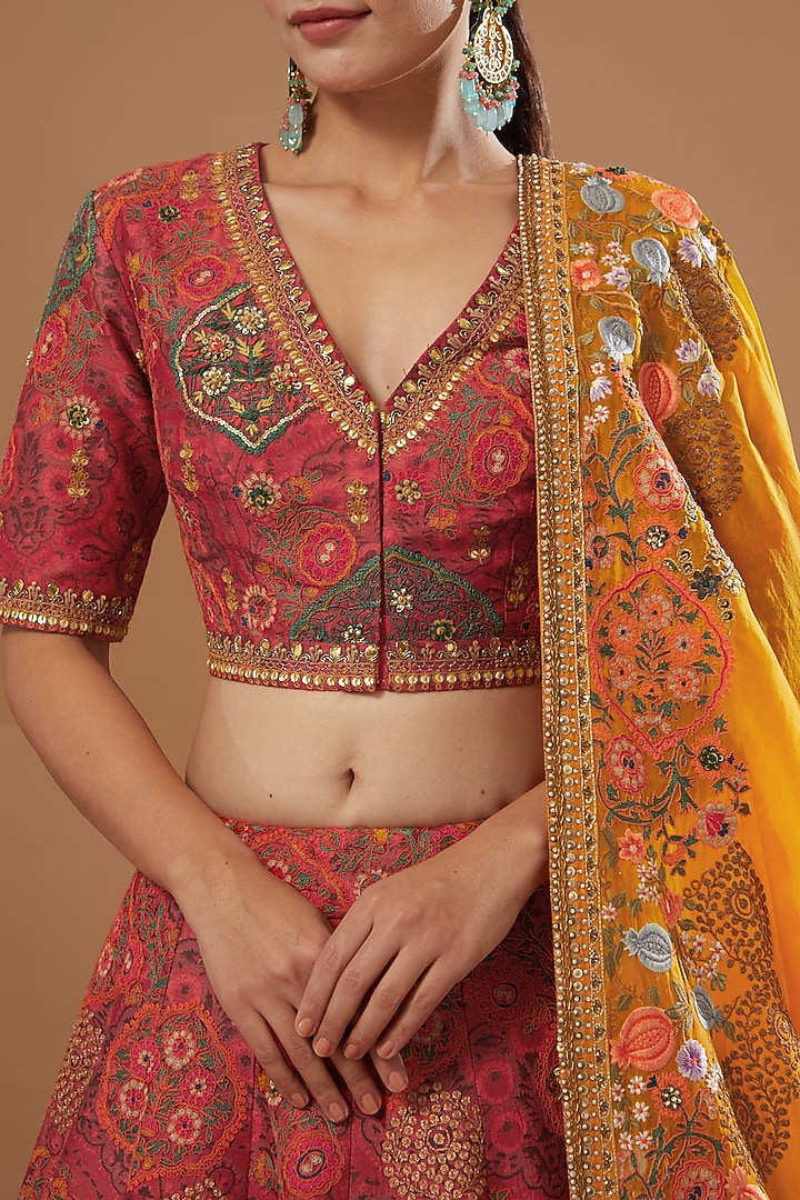 Red Chanderi Bridal Lehenga Set by Debyani at Pernia's Pop Up Shop