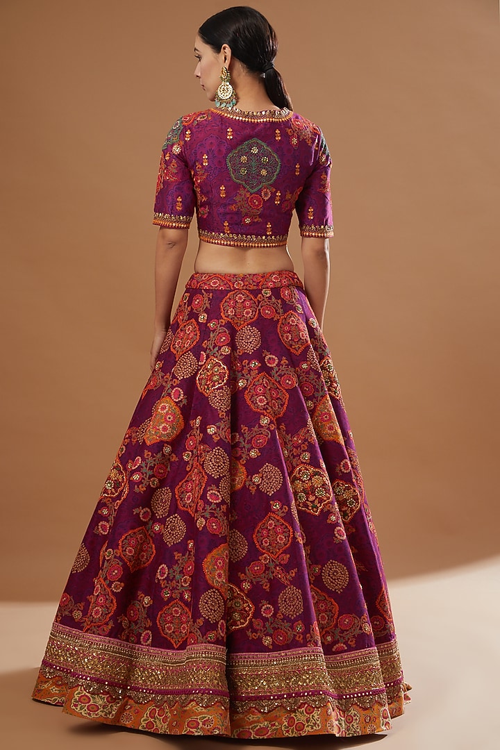 Magenta Chanderi Bridal Lehenga Set by Debyani at Pernia's Pop Up Shop