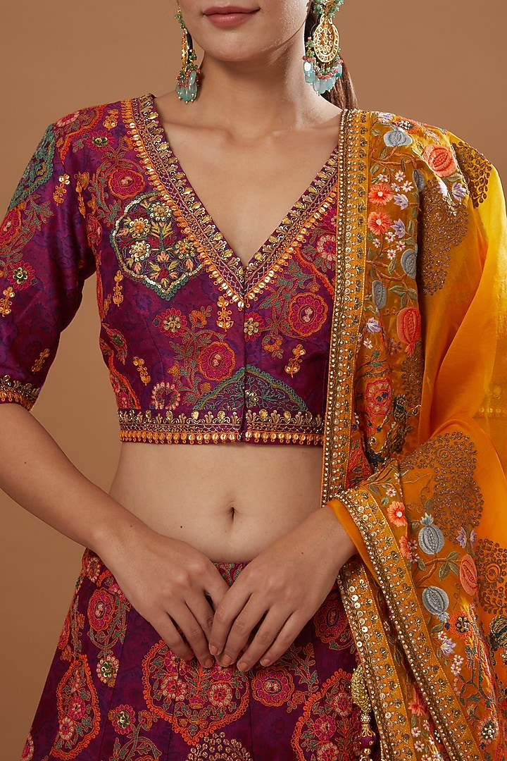 Magenta Chanderi Bridal Lehenga Set by Debyani at Pernia's Pop Up Shop