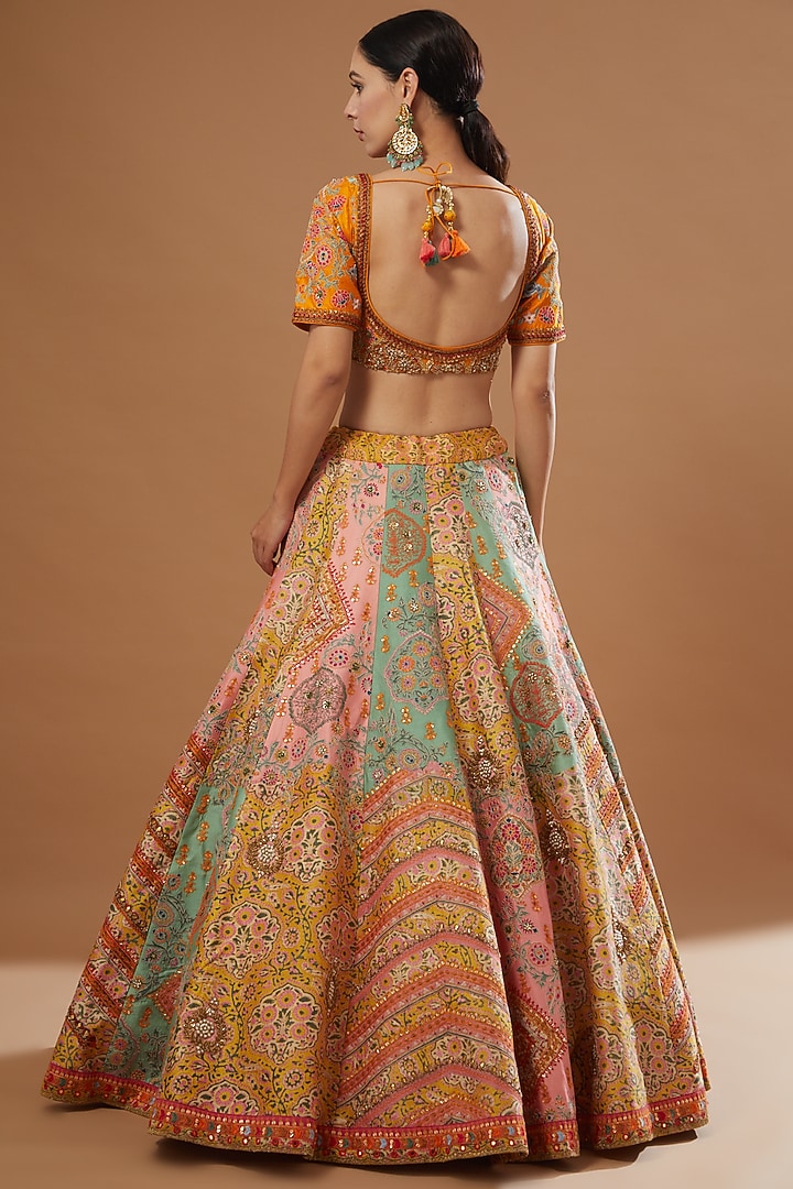 Turquoise & Baby Pink Chanderi Bridal Lehenga Set by Debyani at Pernia's Pop Up Shop