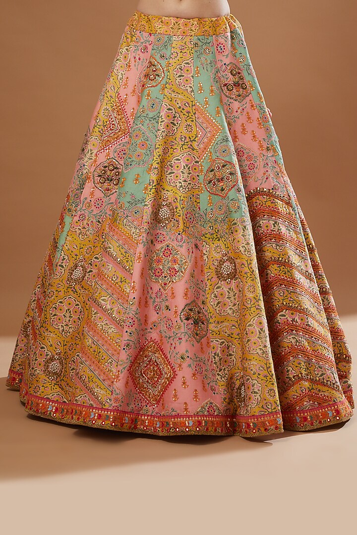 Turquoise & Baby Pink Chanderi Bridal Lehenga Set by Debyani at Pernia's Pop Up Shop