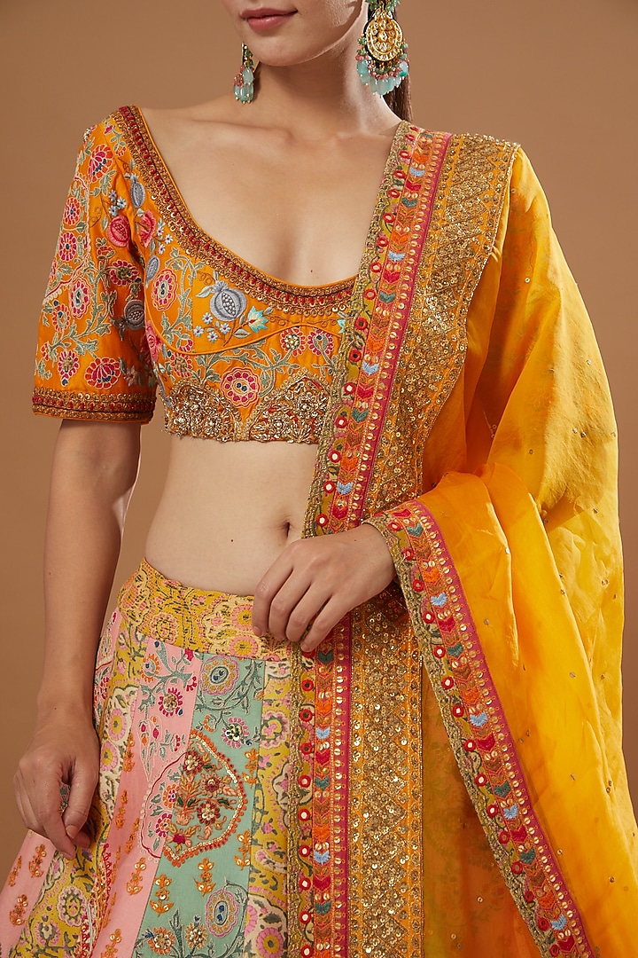 Turquoise & Baby Pink Chanderi Bridal Lehenga Set by Debyani at Pernia's Pop Up Shop