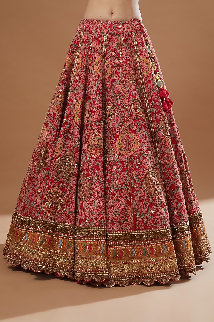 Red Chanderi Bridal Lehenga Set by Debyani at Pernia's Pop Up Shop