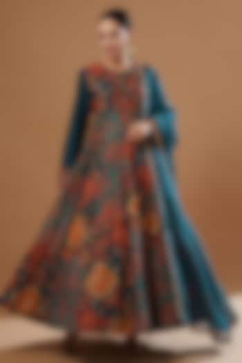 Blue Chanderi Bridal Anarkali Set by Debyani at Pernia's Pop Up Shop