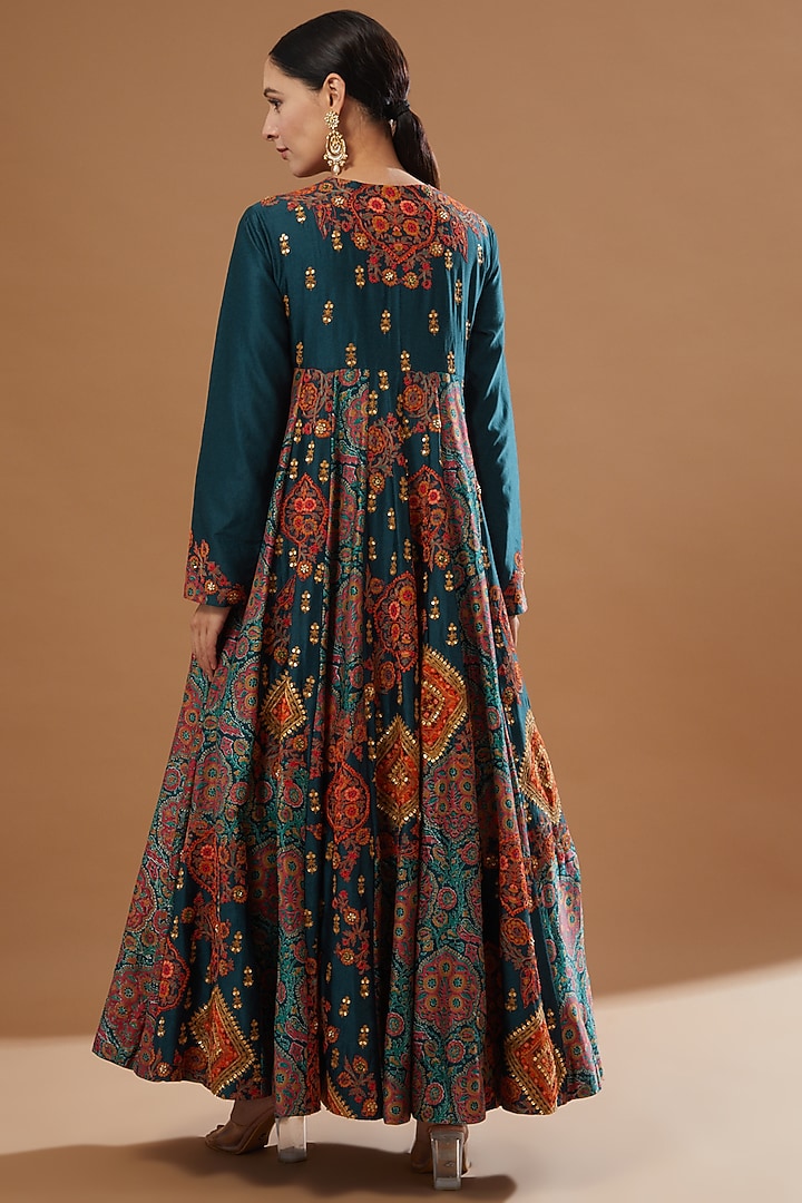 Blue Chanderi Bridal Anarkali Set by Debyani at Pernia's Pop Up Shop