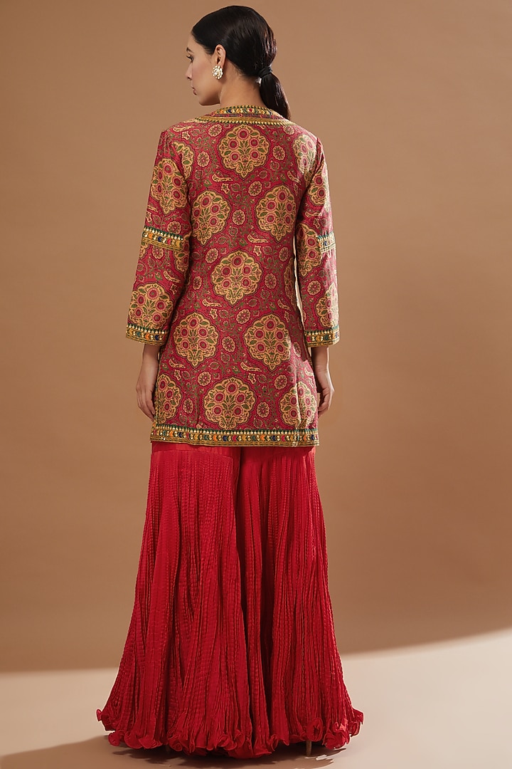Red Chanderi & Mulmul Bridal Sharara Set by Debyani at Pernia's Pop Up Shop