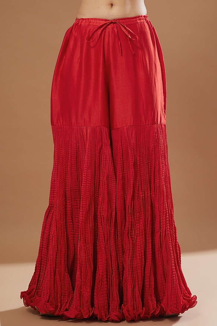 Red Chanderi & Mulmul Bridal Sharara Set by Debyani at Pernia's Pop Up Shop