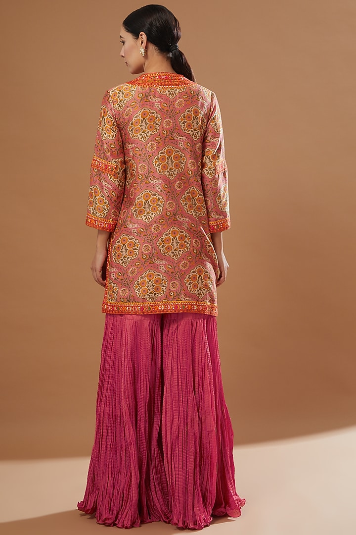 Candy Pink Chanderi & Mulmul Bridal Sharara Set by Debyani at Pernia's Pop Up Shop