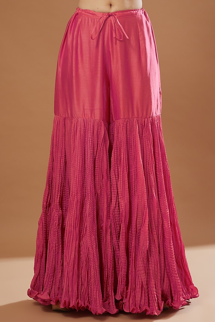 Candy Pink Chanderi & Mulmul Bridal Sharara Set by Debyani at Pernia's Pop Up Shop