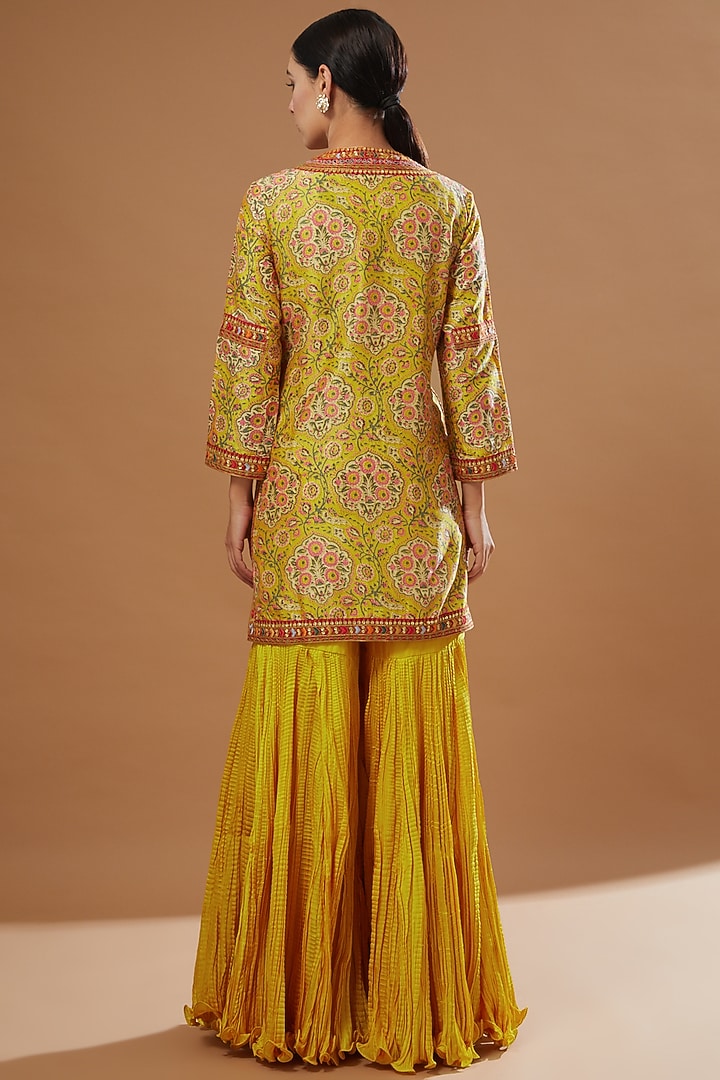 Mustard Chanderi & Mulmul Bridal Sharara Set by Debyani at Pernia's Pop Up Shop