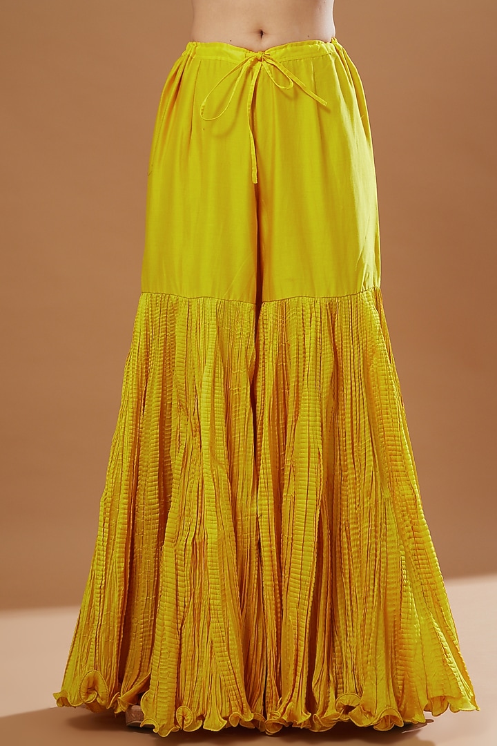 Mustard Chanderi & Mulmul Bridal Sharara Set by Debyani at Pernia's Pop Up Shop