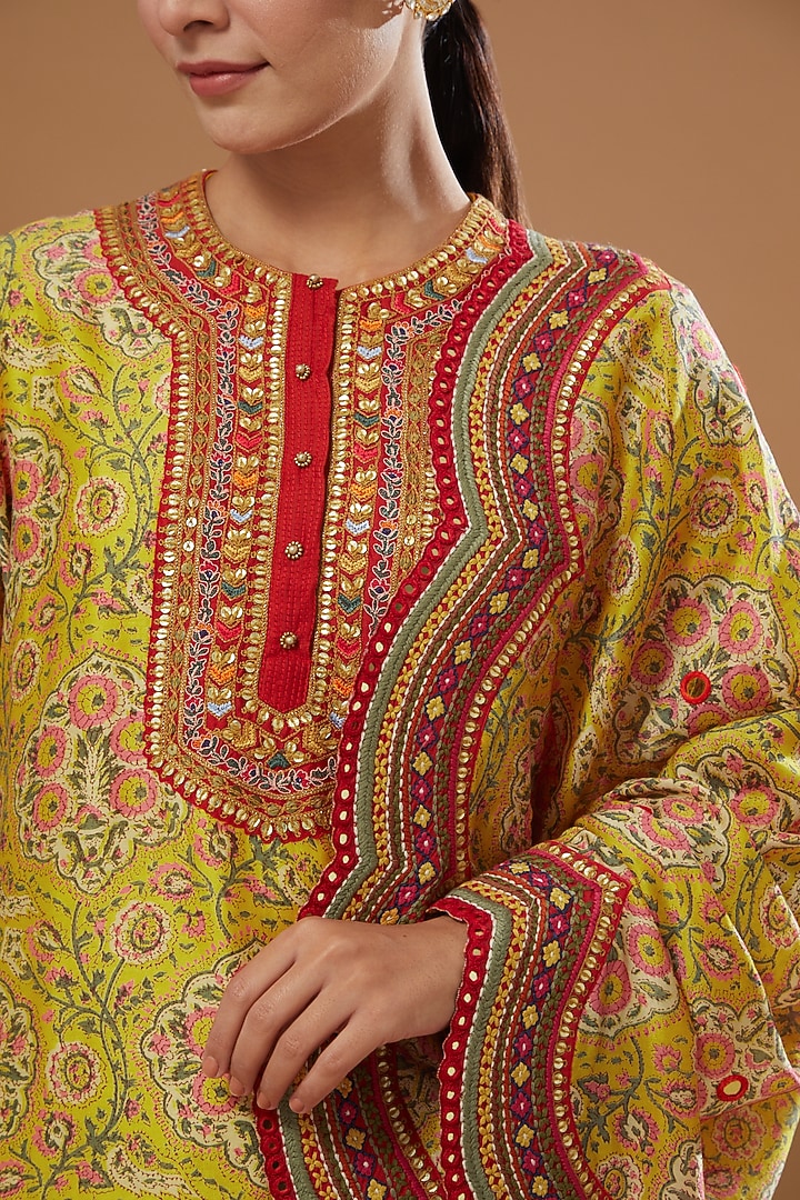 Mustard Chanderi & Mulmul Bridal Sharara Set by Debyani at Pernia's Pop Up Shop