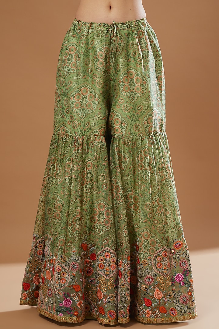 Pista Green Chanderi & Mulmul Bridal Sharara Set by Debyani at Pernia's Pop Up Shop