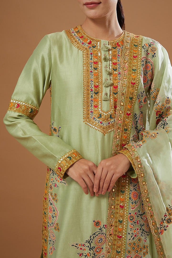 Pista Green Chanderi & Mulmul Bridal Sharara Set by Debyani at Pernia's Pop Up Shop