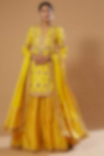 Mustard Silk Chanderi Sharara Set by Debyani at Pernia's Pop Up Shop