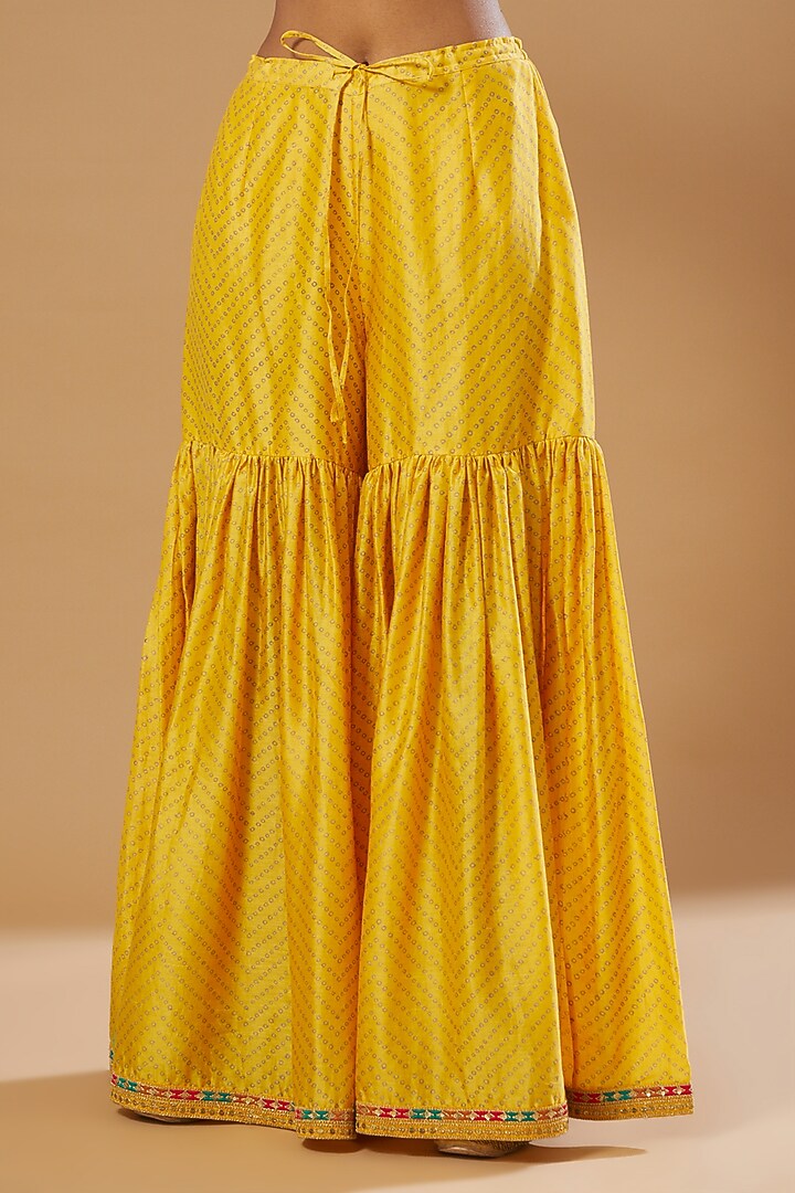 Mustard Silk Chanderi Bridal Sharara Set by Debyani at Pernia's Pop Up Shop