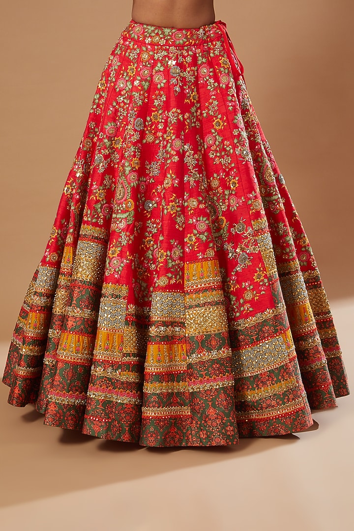 Red Raw Silk Chanderi Bridal Lehenga Set by Debyani at Pernia's Pop Up Shop