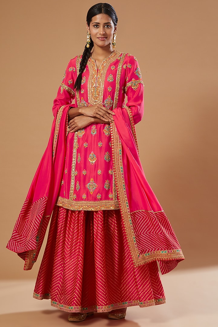 Red Silk Chanderi Bridal Sharara Set by Debyani at Pernia's Pop Up Shop
