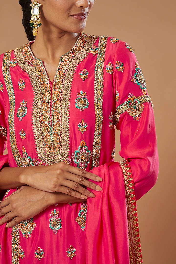 Red Silk Chanderi Bridal Sharara Set by Debyani at Pernia's Pop Up Shop