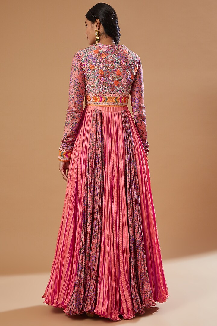 Old Rose Crushed Kalidar Bridal Anarkali Set by Debyani at Pernia's Pop Up Shop