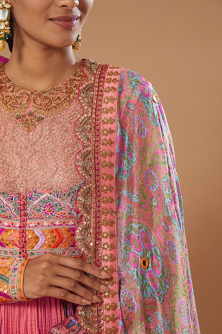 Old Rose Crushed Kalidar Bridal Anarkali Set by Debyani at Pernia's Pop Up Shop