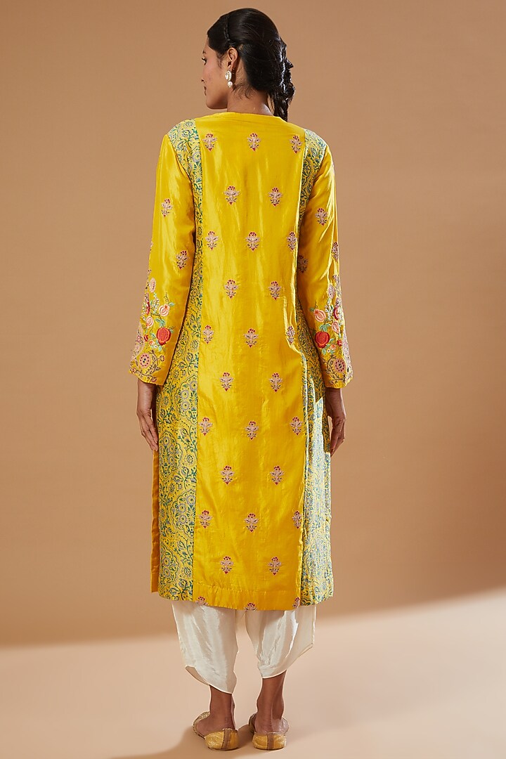 Mustard Silk Chanderi Kurta Set by Debyani at Pernia's Pop Up Shop