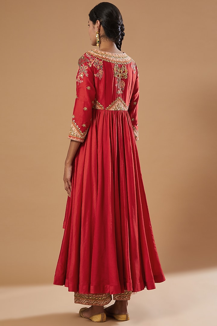 Red Chanderi Organza Tunic Set by Debyani at Pernia's Pop Up Shop