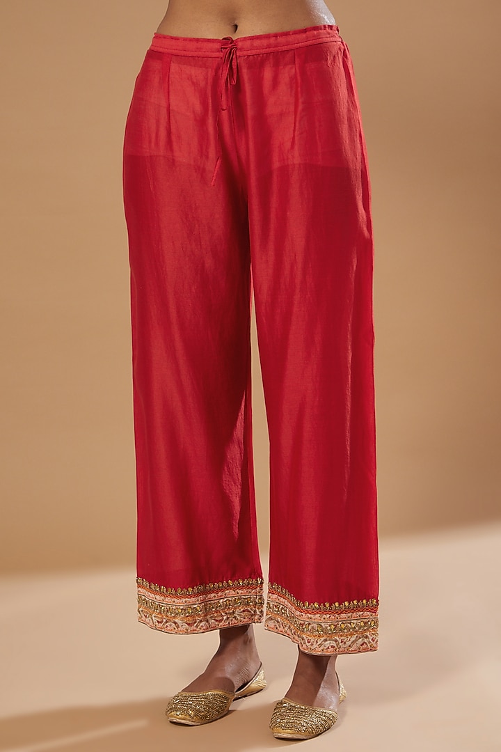 Red Chanderi Organza Tunic Set by Debyani at Pernia's Pop Up Shop