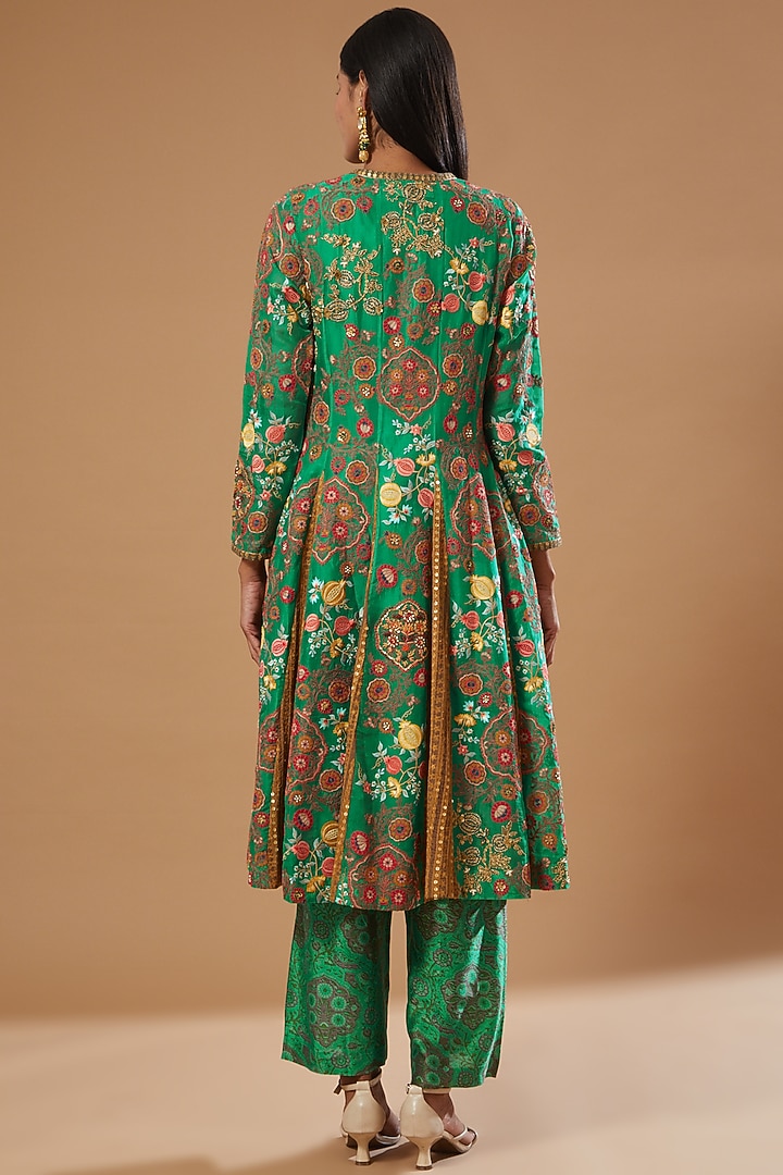 Green Organza Chanderi Mughal Jacket Set by Debyani at Pernia's Pop Up Shop
