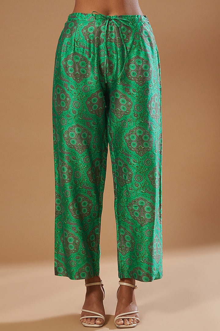 Green Organza Chanderi Mughal Jacket Set by Debyani at Pernia's Pop Up Shop