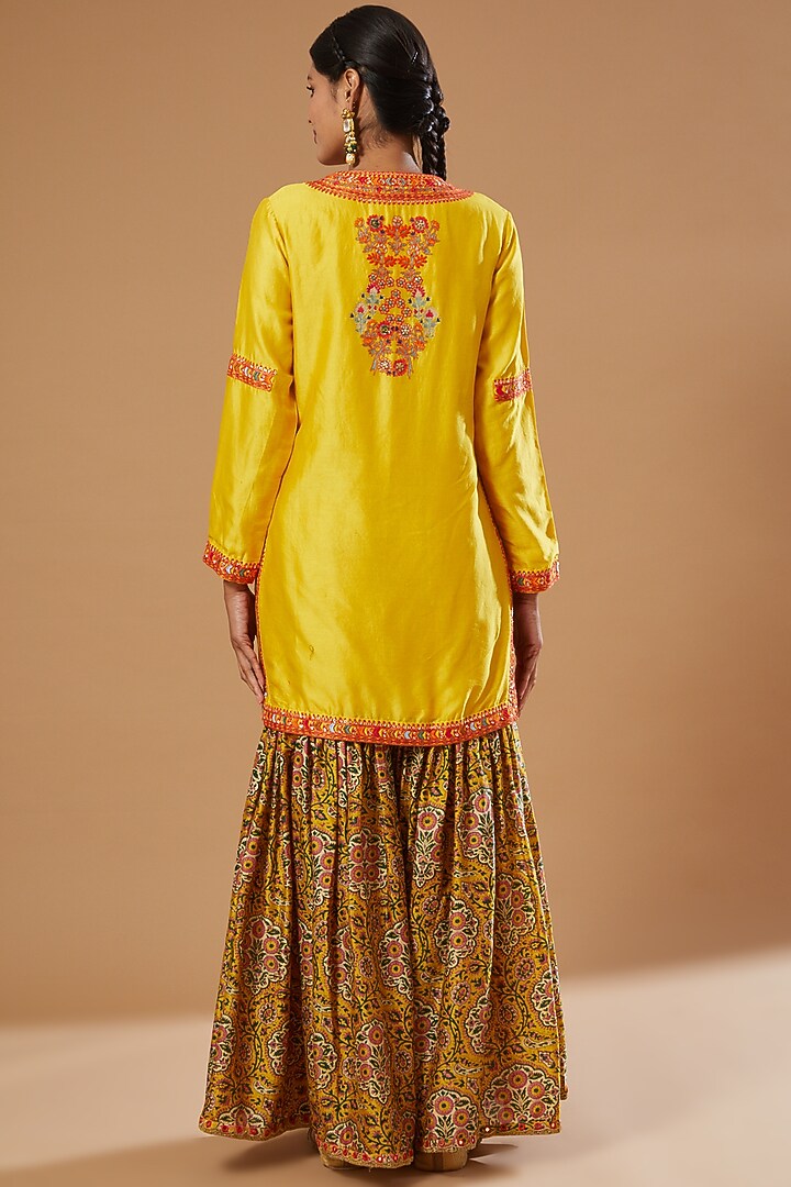 Mustard Chanderi Wedding Sharara Set by Debyani at Pernia's Pop Up Shop