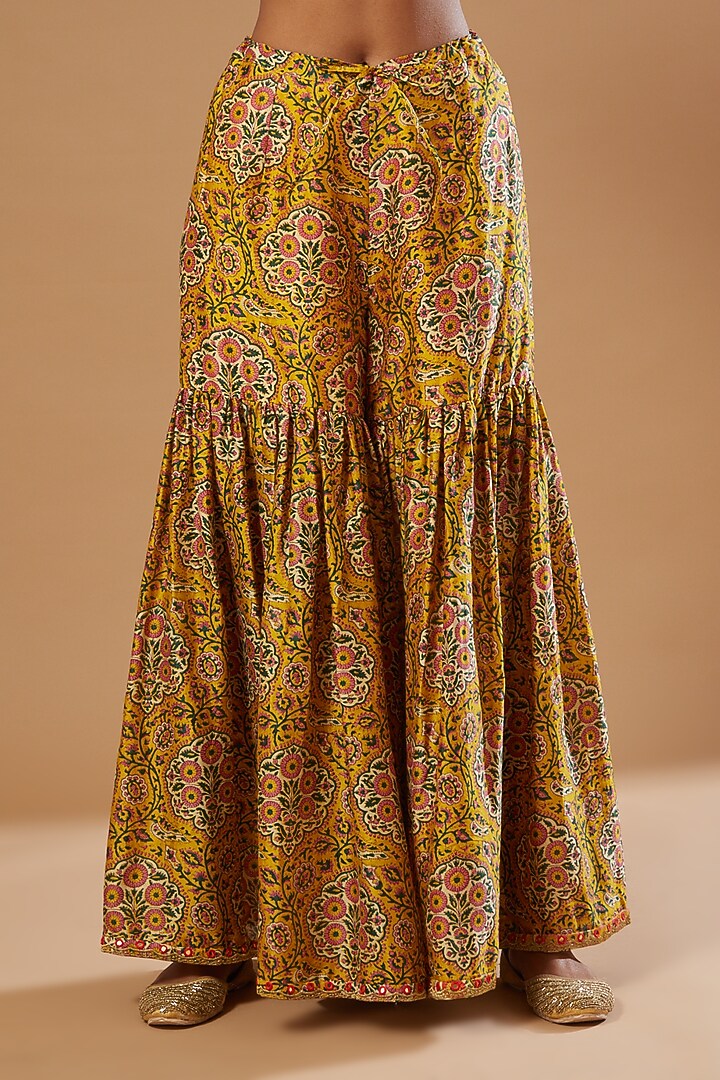 Mustard Chanderi Wedding Sharara Set by Debyani at Pernia's Pop Up Shop