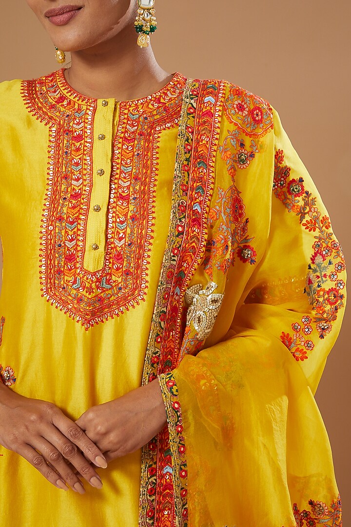 Mustard Chanderi Wedding Sharara Set by Debyani at Pernia's Pop Up Shop
