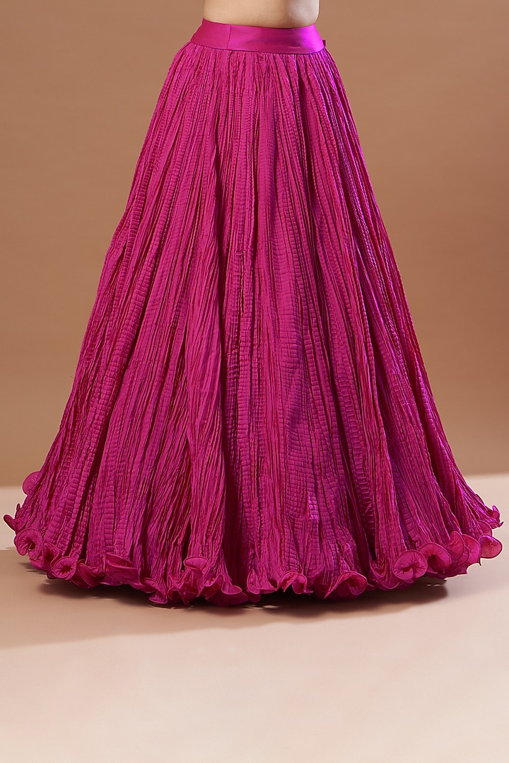 Magenta & Orange Chanderi Bridal Anarkali Set by Debyani at Pernia's Pop Up Shop