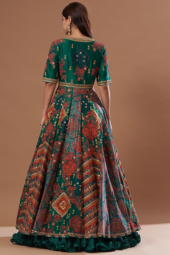 Green & Blue Chanderi Bridal Anarkali Set by Debyani at Pernia's Pop Up Shop