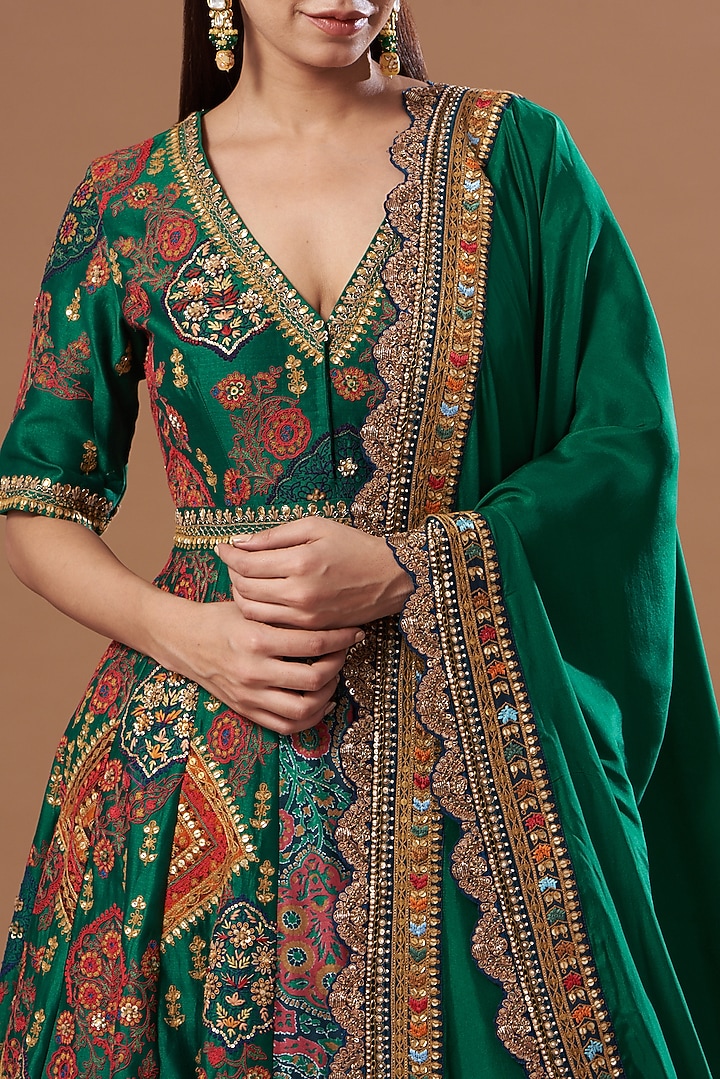Green & Blue Chanderi Bridal Anarkali Set by Debyani at Pernia's Pop Up Shop