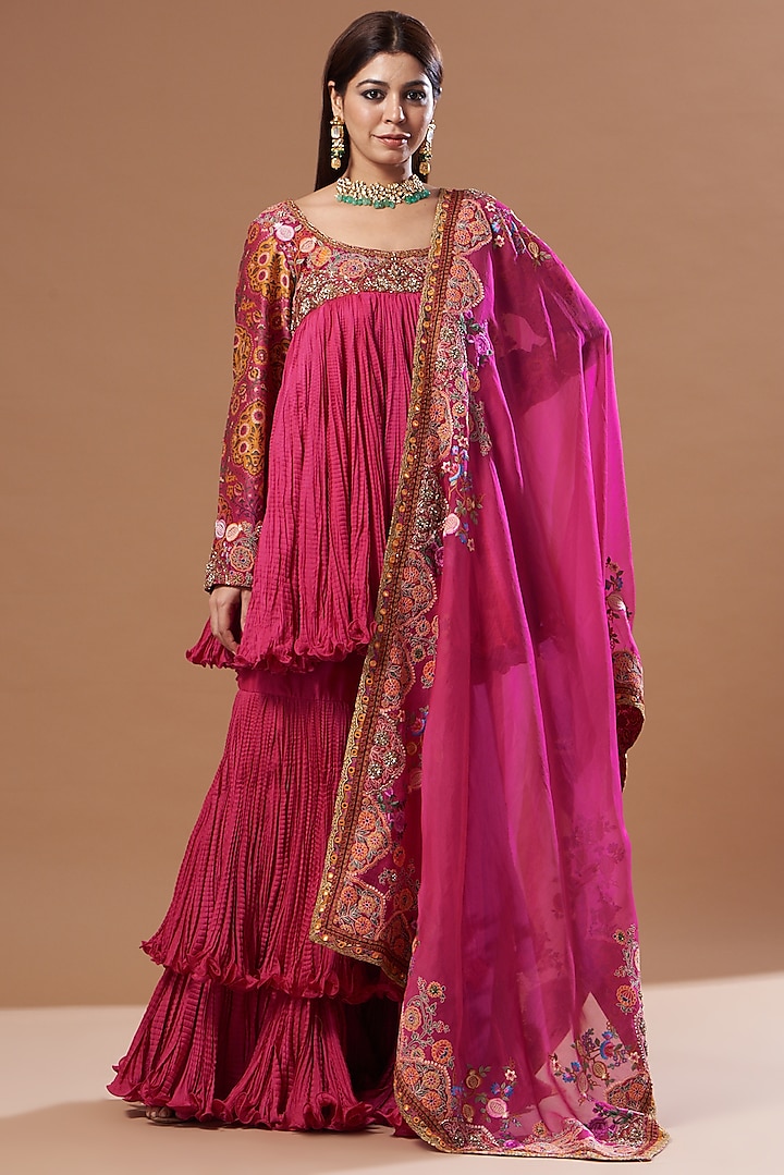 Magenta Chanderi Sharara Set by Debyani at Pernia's Pop Up Shop