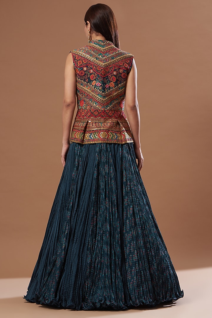 Blue Chanderi Skirt Set by Debyani at Pernia's Pop Up Shop