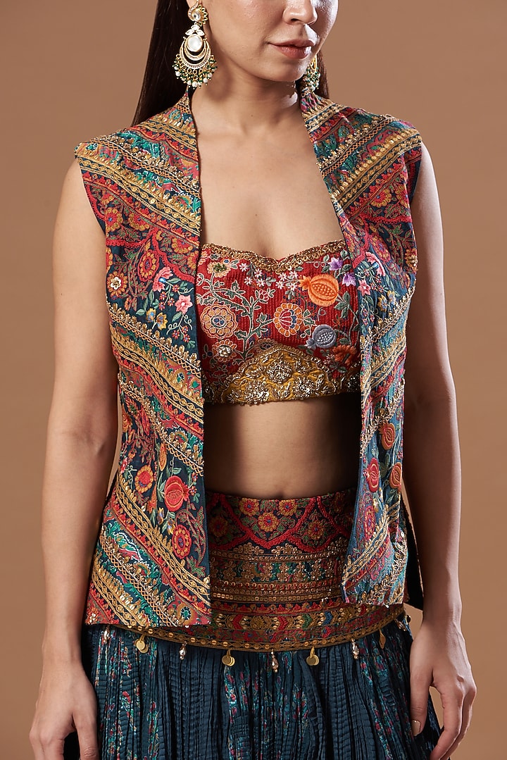 Blue Chanderi Skirt Set by Debyani at Pernia's Pop Up Shop