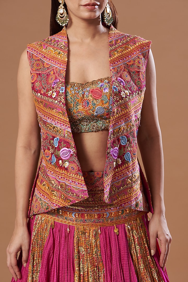 Pink Chanderi Skirt Set by Debyani at Pernia's Pop Up Shop
